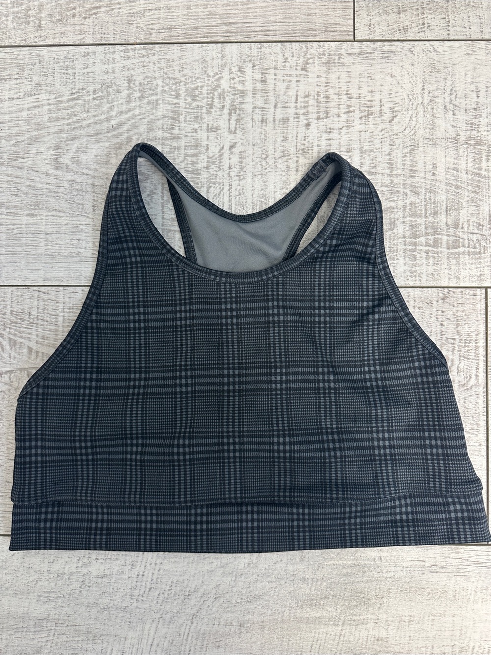 Free Assembly Plaid High-Neck Racerback Sports Bra - Charcoal